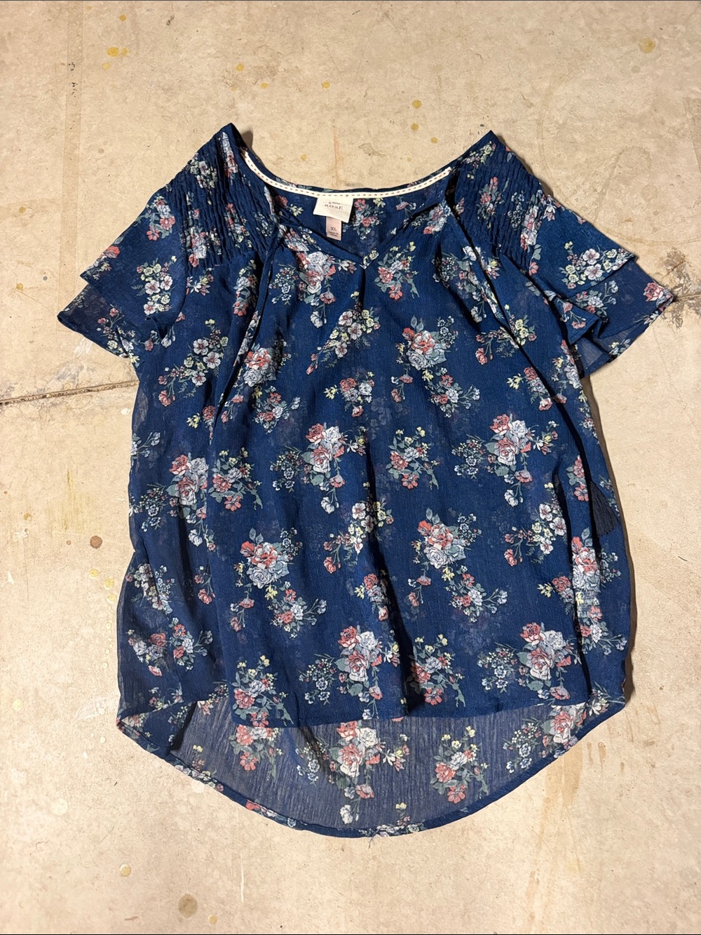 Knox Rose Navy Floral Short Sleeve Blouse